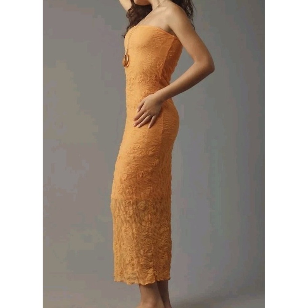 Anthropologie Strapless Textured Knit Slip Midi Dress Orange Size MP EUC - Picture 5 of 7